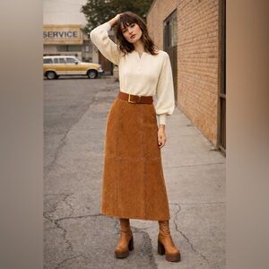 Vintage Brown Suede Midi Skirt